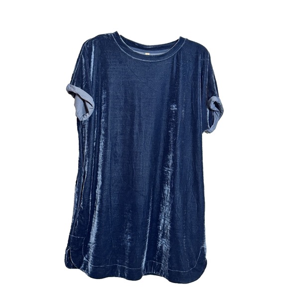 Wishlist Tops - Wishlist Bohemian Soft Plush Velvet Size S/M Roomy Short Sleeve Dress Blue